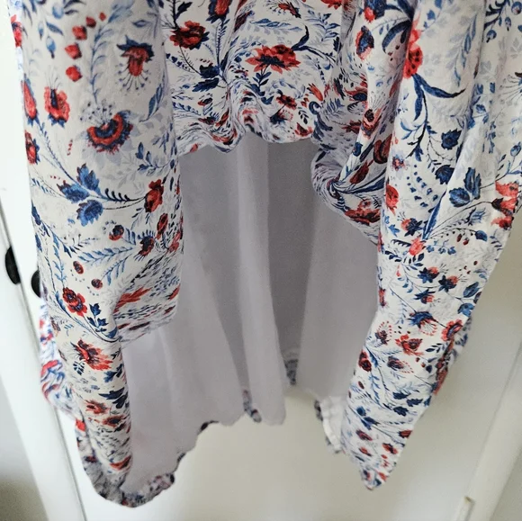 Ann Taylor Floral Ruffle Sleeve Maxi Dress Large Red White & Blue - Picture 9 of 11